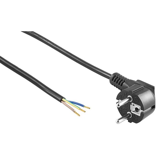 1,5 meter strömkabel - 250V, IP20 inomhus, Svart, Schuko-kontakt och avisolerade ledningar, 16A