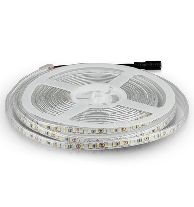 5m 7,2W/m stänksäker LED-strip - 12V DC, IP65, 120 LED per meter