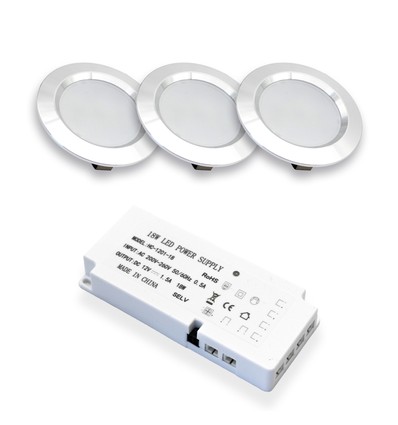 3-pack Reco68 möbelspot - Borstat stål, inkl. strömförsörjning