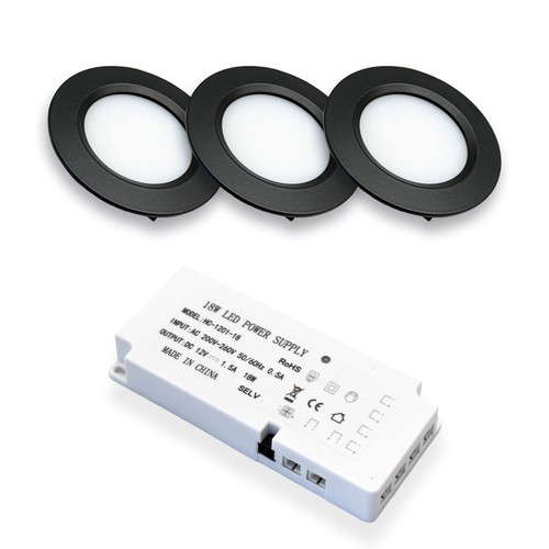 3 st. Reco68 möbelspot - Svart, inkl. strömförsörjning