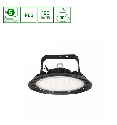 200W LED high bay, 180lm/W - DALI dimbar, 90 grader, IP65, IK08, svart hölje
