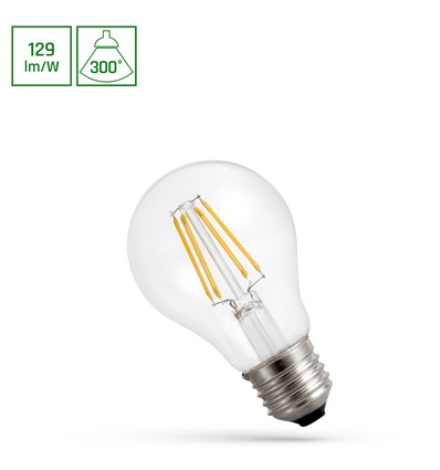 E27 8,5W LED lampa - A60, filament, klart glas, 1100lm, varmvit