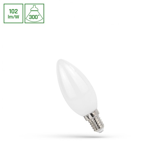 E14 4W LED kronljus - C37, 400lm, 2700K, mjölkvit, COG filament
