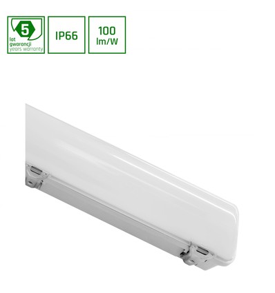 60cm 24W Limea LED armatur - IP65, 2400lm, 4000K, transparent hölje, garage/verkstad