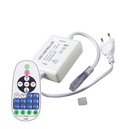 RF trådlös timer+dimmer med fjärrkontroll - Inkl. ändpropp, för 230V 8x16 CLIP-ON Neon Flex, minnesfunktion, max. 50 m