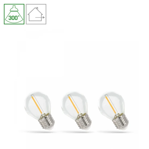 LED Glödlampa E27 1W - 230V, Koltråd, Varmvit, Klar, Spectrum, 3-pack