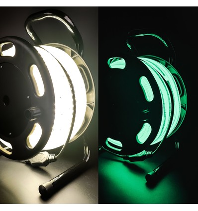 25m Självlysande arbetsljus 230V LED-remsa på trumma - IP67, 180 LED/m, 11W/m, 1000 lm/m, 4000K