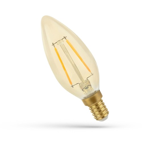 E14 2W LED-kronljuslampa - C35, filament, bärnstensfärgat glas, extra varm