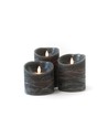 LED Blockljus Ø10cm, 3 st, rörlig låga, svartmelerad - Inkl. fjärrkontroll och timer, 10/12,5/15cm, äkta vax