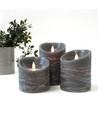 LED blockljus Ø10cm, 3 st, rörlig flamma, svart melerad