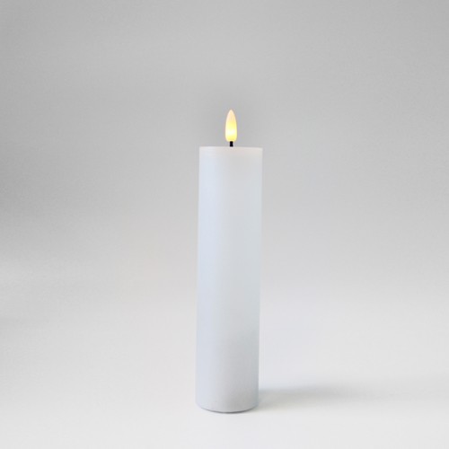 LED-blockljus 20cm, flammeffekt, vit - Ø5cm, fjärrkontroll, timer, äkta vax
