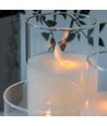 LED Blockljus set i glas Ø7,5cm, 3 st, fladdrande låga - Inkl. fjärrkontroll och timer, 10/12,5/15cm hög, äkta stearin