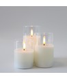 LED Blockljus set i glas Ø7,5cm, 3 st, flameffekt - Inkl. fjärrkontroll och timer, 10/12,5/15cm hög, äkta stearin