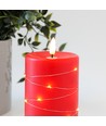 LED blockljus med ljuskedja, 12,5cm, flammeffekt - Ø7,5cm, röd