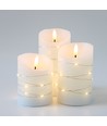 LED-blockljus 3-pack med ljusslinga, flameffekt - Ø7,5cm, 10/12,5/15cm, fjärrkontroll, timer, äkta vax