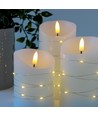 LED-blockljus 3-pack med ljusslinga, flameffekt - Ø7,5cm, 10/12,5/15cm, fjärrkontroll, timer, äkta vax