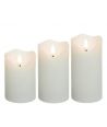 Set med 3 st. LED blockljus 10cm, flammeffekt, vit - Ø7,5cm