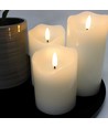 Set med 3 st. LED blockljus 10cm, flammeffekt, vit - Ø7,5cm