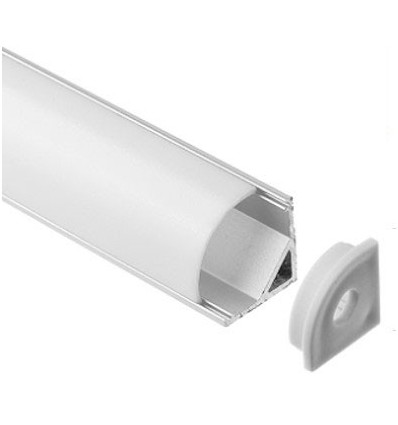 Alu hörnprofil 16x16 för LED-strip - 1 meter, inkl. mjölkvitt lock, clips och ändstycken, anodiserad