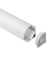 Alu hörnprofil 16x16 för LED-strip - 1 meter, inkl. mjölkvitt lock, clips och ändstycken, anodiserad
