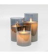 LED blockljus i rökfärgat glas Ø7,5cm, 3 st, vippande flamma