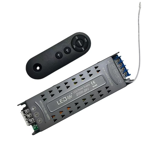 200W / 24V DC dimbar strömförsörjning - 8.33A, IP20 inomhus, med fjärrkontroll, flimmerfri