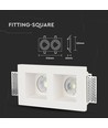 Dubbel gips infällnadsspot - Fyrkantig, vit, för 2x GU10/GU5.3, max 35W, IP20