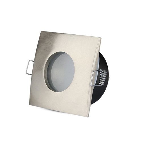 GU10 infälld downlight, kvadratisk - Satin nickel, IP54 våtrum, Hål: Ø7,5 cm, Mått: 8,4 x 8,4 cm