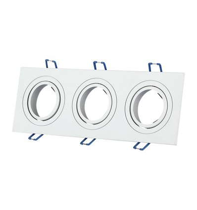 3-håls kvadratisk infälld spot för 3x GU10 - Vit, aluminium, IP20 inomhus, hål: 235x75mm, mått: 255x91mm