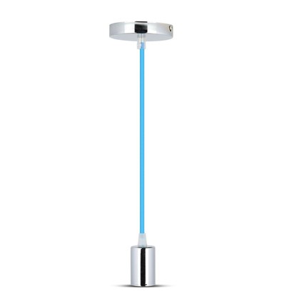 E27 pendelupphäng i krom med ljusblå sladd - Ø3,6cm, cylinderformad, metall, utan ljuskälla