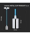 E27 pendelupphäng i krom med ljusblå sladd - Ø3,6cm, cylinderformad, metall, utan ljuskälla