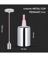 Chrome pendelupphäng med rosa sladd - E27 sockel, metallkopp, utan ljuskälla
