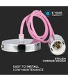 Chrome pendelupphäng med rosa sladd - E27 sockel, metallkopp, utan ljuskälla