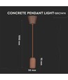 E27 pendel i brun betong - Ø5cm, utan ljuskälla, max 60W