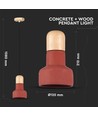 Ø12,5cm pendel i betong och trä - Röd, E27 sockel, modern design