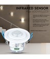 PIR taksensor med rörligt huvud, justerbar - 360 grader, max 400W LED, vit
