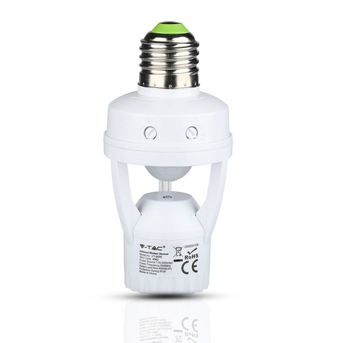 E27 sockel med 360° infraröd rörelsesensor - Max 60W, räckvidd upp till 6m, inomhus/utomhus