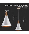 E27 pendel i vit med trätopp - Max 60W, järn, utan ljuskälla