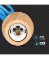E27 pendelupphäng i trä med blå sladd - Max 60W, elegant design, utan ljuskälla