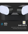 12W roterbar LED vägglampa med 2 huvuden - IP65, svart, 1320lm, 3000K, inkl. ljuskälla