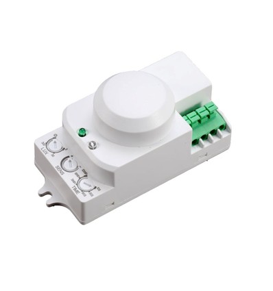 Mikrovågsrörelsesensor med manual override - 360°, 1-8m räckvidd, IP20, vit, max 300W LED