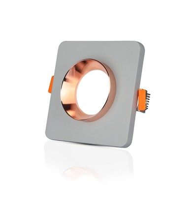 Fyrkantig GU10 infälld spot i gips - Grå betong med matt rosa guld ring, IP20 inomhus, utan ljuskälla