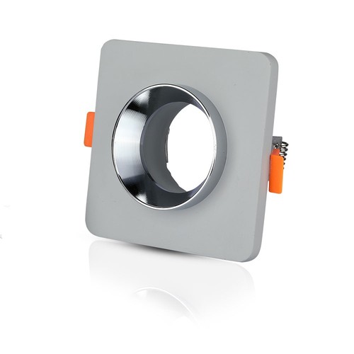 Fyrkantig infälld spot i gips med kromring - För GU10 / GU5.3, grå, 2 års garanti