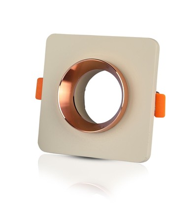 GU10 Fyrkantig downlight - Off-white med matt roséguld, Hål: 8cm, exkl. ljuskälla och sockel