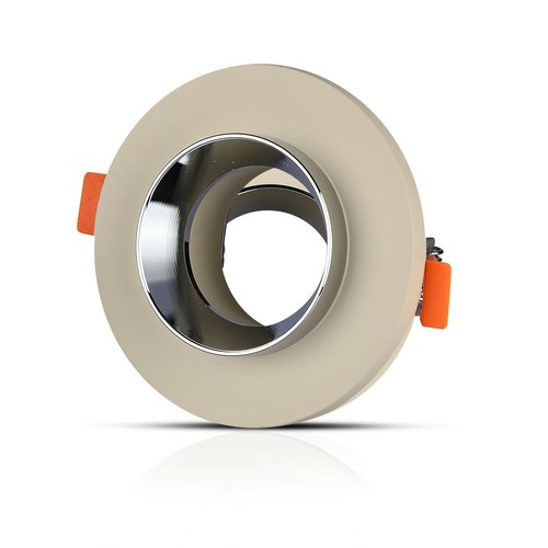 GU10 infälld spot i betong/metall - Rund, off-white med krom botten, IP20 inomhus