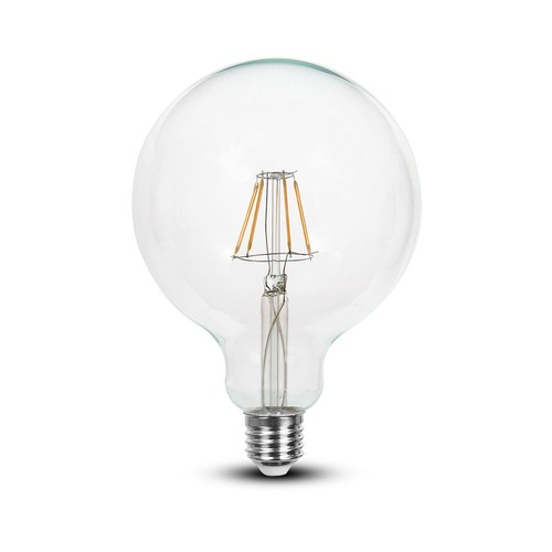 E27 6W LED filament glödlampa - G125, 806lm, 6400K, klart glas, 300°