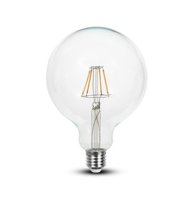 E27 6W LED filament glödlampa - G125, 806lm, 6400K, klart glas, 300°