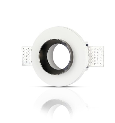 GU10 infälld spot i gips - Rund, vit/krom, Ø10cm, IP20, utan ljuskälla