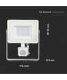 30W LED strålkastare med sensor, Samsung LED - IP65, vit, 6400K