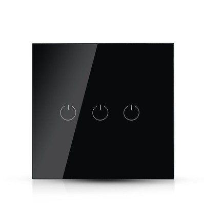 WiFi 3-vägs touchströmbrytare, svart - 2200W, fungerar med Google Home och Alexa, 3 Gang 1 Way